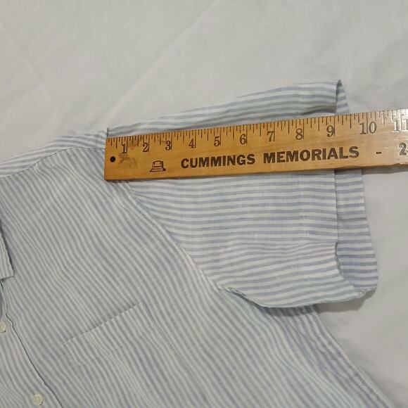 Panama Jack Blue and White Stripe Short-Sleeved Button-Up Shirt 100% Linen XL - Picture 8 of 10